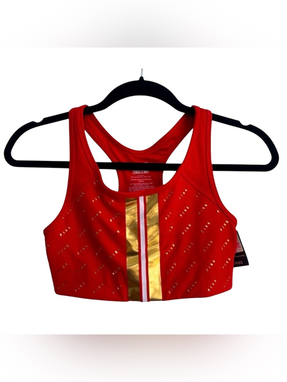 PINK ULTIMATE Victoria's Secret WONDER WOMAN Red Metallic-Accent Sports Bra NWT